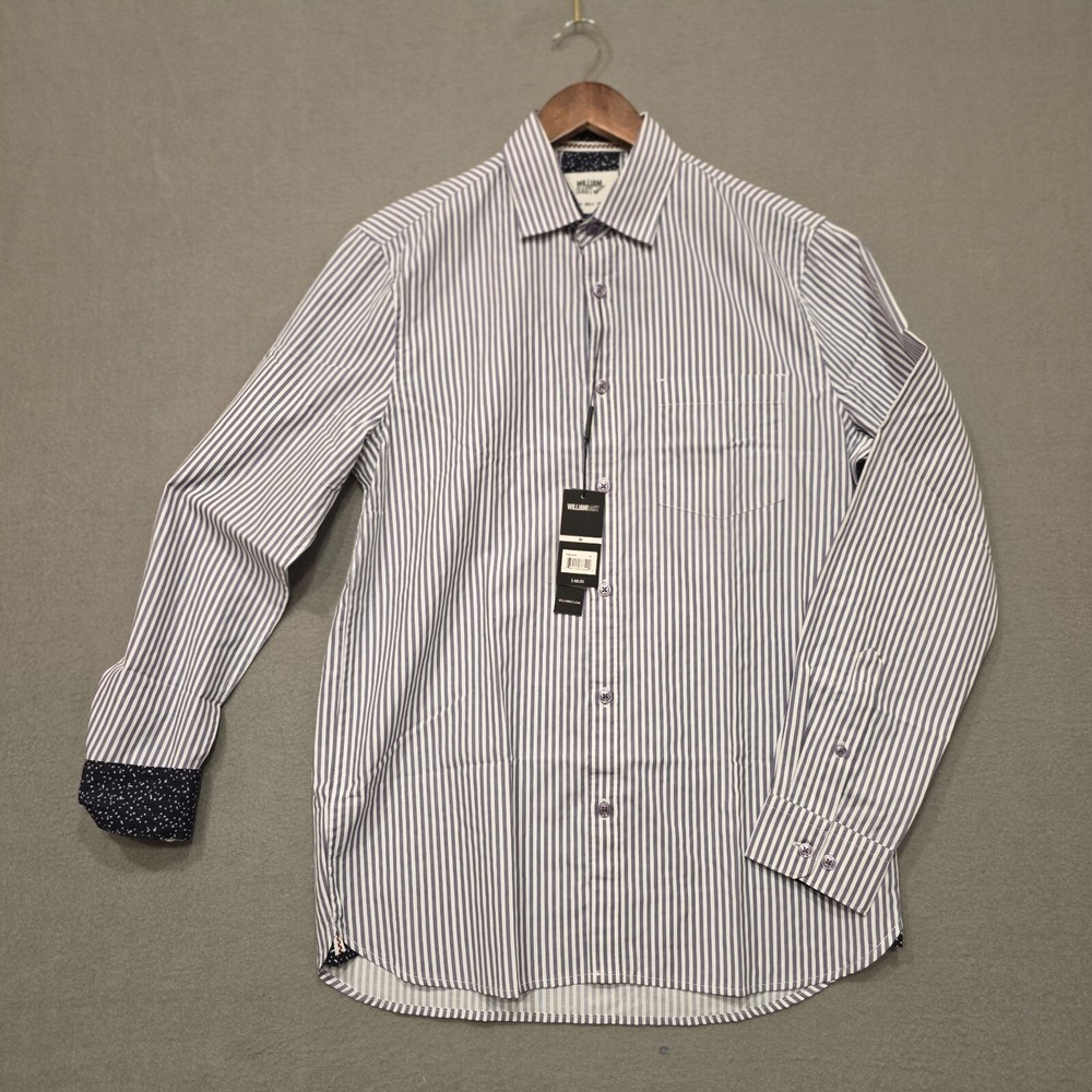 William Rast Mens Blue Striped Button Up Long Sleeve‎ Flip Cuff Shirt Size M NWT